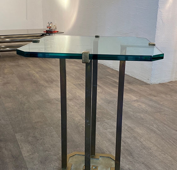 Table d’appoint en verre base et pieds en Bronze Pierre Cardin